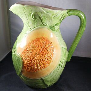 Vintage Majolica Style Ceramic Cantaloupe Pitcher Vase Made In Italy